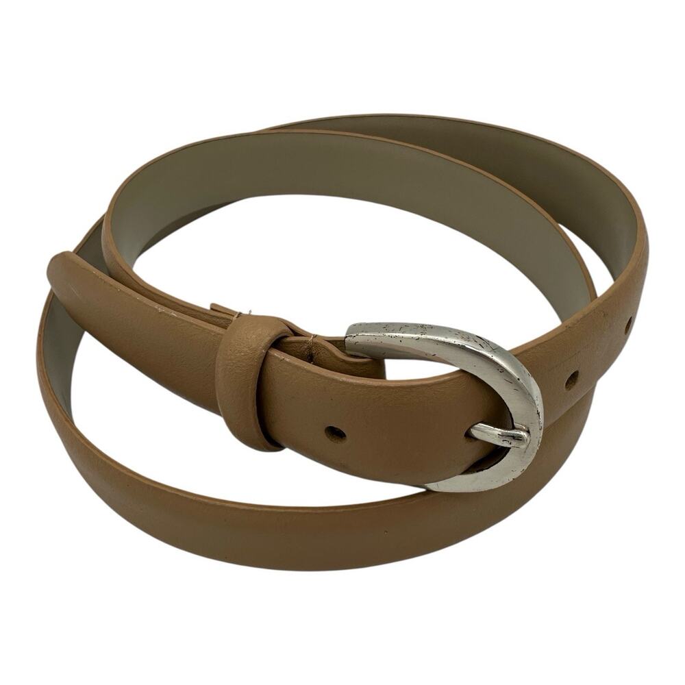 ROLFS Womens Beige Leather Belt Silver Buckle Grommets Woven Detail‎ Size XL